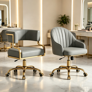 Modern Luxury Gold Base PU Leather Manicure Chair Set Professional <b>Nail</b> Salon Pedicure Technician Stool Wheels Commercial Use - Product Image 1