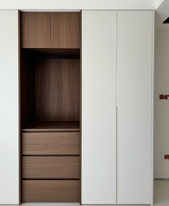 ตู้เสื้อผ้าอิสระทันสมัยพร้อมประตูบานพับสไตล์ไม้เมลามีนคุณสมบัติการพับที่สะอาดสำหรับห้องนอนอพาร์ตเมนต์หรือการใช้งานในโรงแรม - Product Image 6