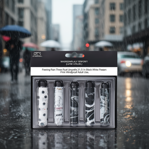 Feeling Rain Three Fold Manual <b>Umbrella</b> 21.5 In Black White Pattern Polyester Print <b>Windproof</b> Adult Use - Product Image 1