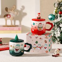 Mug de Noël créatif en céramique avec dessin animé, ensemble cadeau et souvenir de Noël