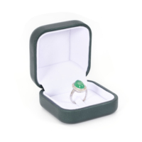 Boîte à bijoux personnalisée en cuir PU grainé vert foncé, doublure intérieure en velours doux, fermeture à bouton, logo du client, cadeau de la Saint-Valentin pour