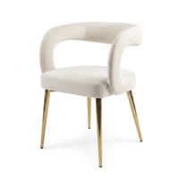 Chaise de mariage moderne en bouclette avec dossier ouvert en forme de C et pieds en acier inoxydable doré pour la location d'événements commerciaux