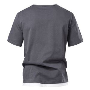 Camiseta Casual de Manga Corta para Hombre, Cuello en V Pequeño, Color Sólido, Diseño de Bloques, Tejido de Punto, para Jóvenes Adultos, Estilo Transfronterizo - Product Image 4