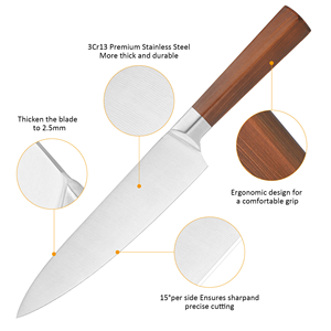 Ensemble <span class=keywords><strong>de</strong></span> 7 couteaux <span class=keywords><strong>de</strong></span> <span class=keywords><strong>cuisine</strong></span> en acier inoxydable avec manches en bois, design ambidextre, comprenant un couteau <span class=keywords><strong>de</strong></span> chef, un couteau à pain, des ciseaux en bois - Product Image 4