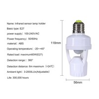 Douille de Lampe E27, Adaptateur à Détection de Mouvement Infrarouge PIR à 360 Degrés, Support d'Ampoule Intelligent, Interrupteur AC 85-265V
