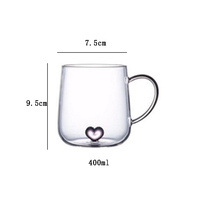 Tasse à jus en forme de cœur créative en gros Tasse en verre monocouche avec poignée