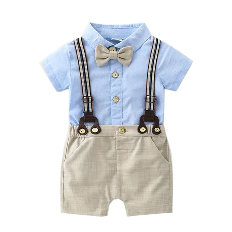 Kabeier Baumwolle Formal Blue Top mit Shorts Anzug Baby Jungen Kleid Infant Kid Church Kleidung KB8134 Anzüge für 6-12 Monate Jungen