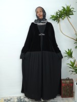 Abaya Femme Hiver en Velours Chaud Plissé à Fermeture Boucle, Robe Musulmane pour l'Aïd et Réunions Familiales Formelles, Vente Chaude, OEM & ODM
