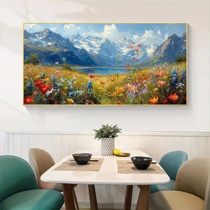 Hand Painted Mountain Lake Wildflower Landscape Wall Art Large Colorful <b>Canvas</b> Painting for Dining Room Living Room Home Decor - Product Image 3