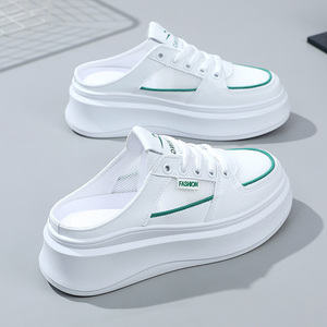 2026 New Colored Women's Loafers <b>Half</b> Slippers Summer Thick Sole Elevated Board Shoes Breathable Mesh Face Student Sandals - Product Image 3