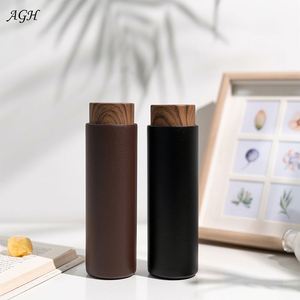 Bouteilles d'eau isothermes en acier inoxydable de 400 ml avec couvercle en bois à grain naturel, couleur personnalisée, infuseur à thé intégré - Product Image 1