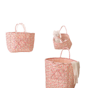 Printed <b>Storage</b> <b>Basket</b> <b>Large</b> Pink Floral Print Handle Multifunctional Clothes Organizer Portable <b>Storage</b> Bag Rectangle Shape - Product Image 5