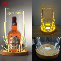 Glorificateur de bouteilles de whisky et de liqueur en acrylique LED personnalisé TERMEIN pour bars et discothèques avec base en bois