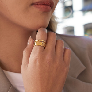 Wave Pattern <b>Ring</b> 18K Stainless Steel Women's Fashion Jewelry Gift Geometric Design - Product Image 3
