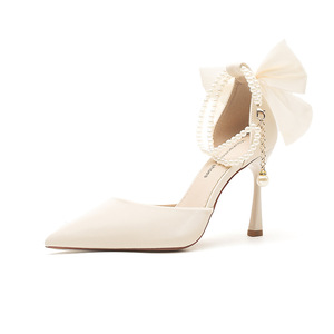 Pointed Toe Stiletto Heel Ankle Strap Pumps <b>With</b> <b>Bow</b> Decoration High Heel <b>Shoes</b> For Women Fashion Trend Solid Color - Product Image 5