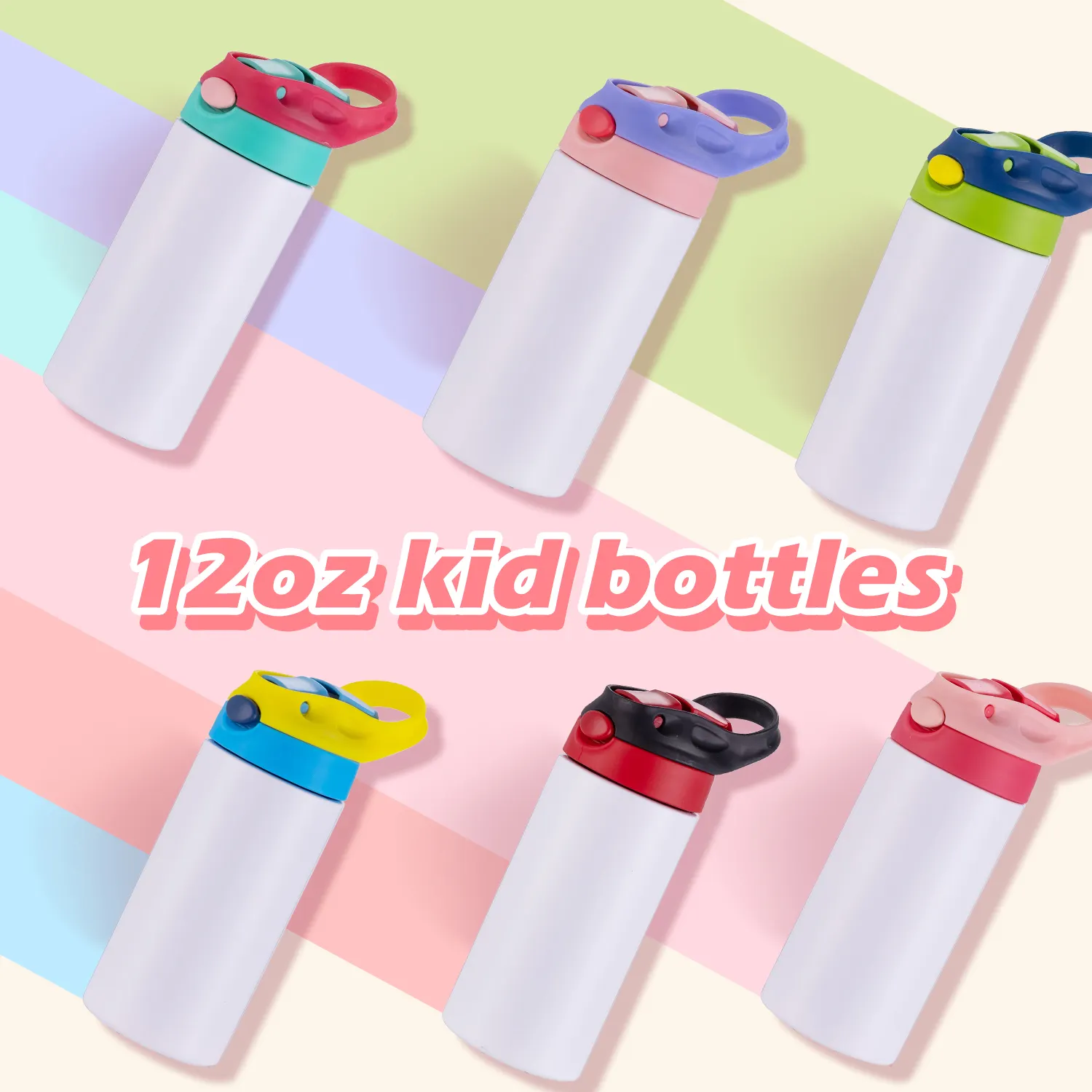 USA RTS 12oz Colorido Flip Top Tapa Niños Botella de agua Blanco brillante Vaso recto Sublimación Espacios en blanco 350ml Taza DE VIAJE PARA NIÑOS