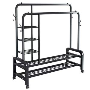 Đơn giản đôi thanh quần áo giá trong nhà ban công clothesline chất liệu sắt phòng ngủ dormi sử dụng lưu trữ di động tổ chức với bánh xe - Product Image 3