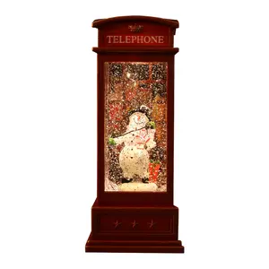 2023 nouveaux cadeaux cabine téléphonique rouge Souvenir paillettes neige lampe à vent pour décoration de noël