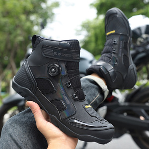 Botas de Motocicleta para Hombre y Mujer, de Cuero Genuino, Color Negro, a Media Pantorrilla, con Logotipo Personalizado, para Carreras Todoterreno y Viajes - Product Image 3