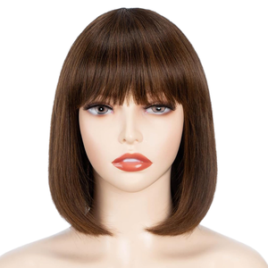 Perruque Bob droite en <span class=keywords><strong>cheveux</strong></span> humains 100% Remy, fabriquée à la machine, sans dentelle frontale, avec frange, couleur variée, vente en gros # Densité 180 % <span class=keywords><strong>pour</strong></span> femmes noires - Product Image 4