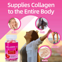 Gummies au collagène + C aux pectines de fruits, multivitamines et suppléments de collagène, saveur fraise, en forme d'ours