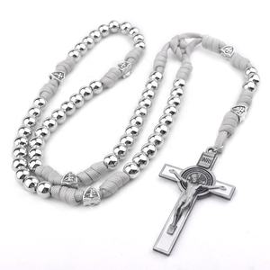 방패 구슬 블랙 튼튼한 Paracord Rosaries 10mm 철 구슬 크로스 목걸이 남성 남성 남성 묵주 - Product Image 6