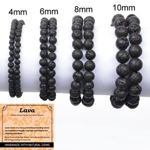 สร้อยข้อมือลูกปัดหินลาวาธรรมชาติขนาด4มม. 6มม. 8มม. 10มม. สร้อยข้อมือกระจายกลิ่นลาวาสีดำ - Product Image 2