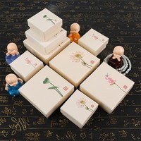 Boîte à bijoux vintage de style chinois en gros, en stock, motif lotus, boîte deux pièces pour bague et épingle à cheveux, emballage cadeau