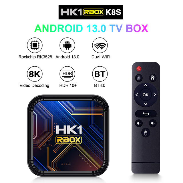 Android 13.0 HK1 Quad Core RK3528 8K Smart TV Box with HDR10+ 2.4G/5GHz WiFi Media Player