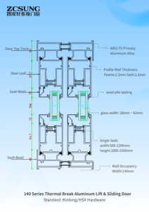 Porte patio coulissante sur mesure à rupture <span class=keywords><strong>de</strong></span> pont thermique, cadre en aluminium, grande porte coulissante vitrée à haute efficacité énergétique pour villa - Product Image 3