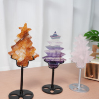 Mini Statue de Sapin de Noël Sculpté en Cristal Naturel Mélangé, Ornement de Noël en Pierre Précieuse, Décoration d'Intérieur, Cadeau de Cristal de Guérison