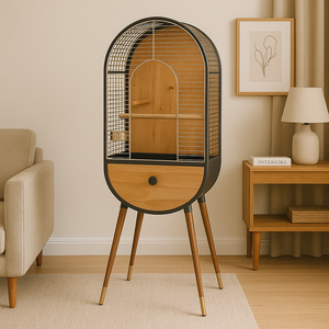 Natuurlijke Houten Massief Hout Rvs Bird House Diy Luxe Grote Vogelkooi Met Knoopsluiting Gouden Voor Papegaaien - Product Image 2