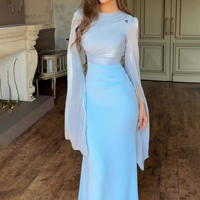 Robe de soirée personnalisée de créateur automne tempérament col rond taille haute coupe ajustée Robe de soirée longue à manches longues