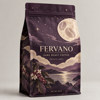Sachet de café imprimé sur mesure avec valve, fond plat, pour l'emballage du café torréfié, en matériau de qualité alimentaire et avec étiquette privée