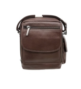 Sac messager pour homme en cuir véritable imperméable avec fermeture éclair, bandoulière réglable, noir/marron, élégant et compact, 16x19x7cm - Product Image 2