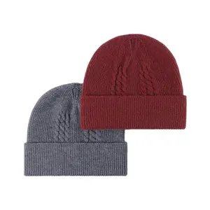 Stay warm in style winter outdoor solid color Cozy twisted cable cuffed knit hat for men
