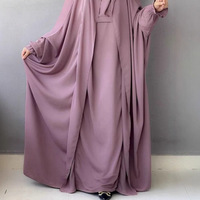 Jilbab Nida en gros, une pièce avec cape, boutons sur le devant, manches à volants papillon, à capuche, pour Ramadan et l'Aïd, vêtement islamique de prière