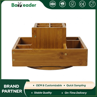 Organisateur de documents rectangulaire multi-fentes en bambou carbonisé foncé au design moderne, écologique, pour bureau et école, avec porte-stylos intégré
