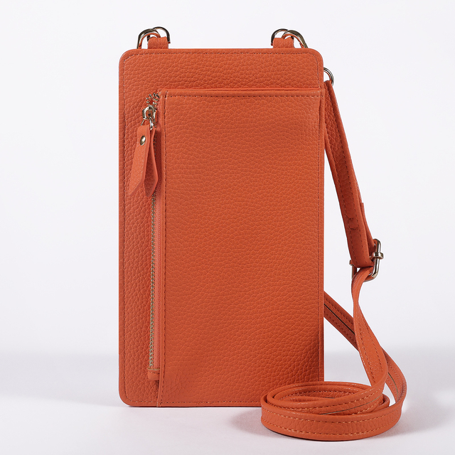 Pebbled PU Leather Crossbody Phone Bag Card Holder Multi Slots Zipper Pocket Adjustable Strap Custom Logo Daily Use