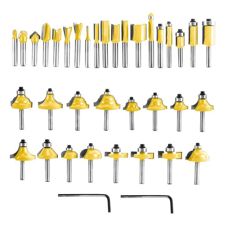 35pc Tungsten Carbide Solid Router Bit Set Wood Woodworking Tools Cutting Aluminum Case DIY Woodwork Rotary Tool Flush Trim