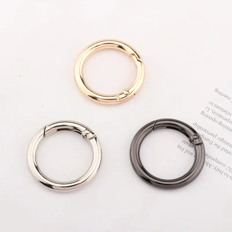 Tamanho personalizado Spring Gate Ring Metal Handbag Spring O Rings Round Mosquetão Keychain Bag Clips Gancho Bag Acessórios