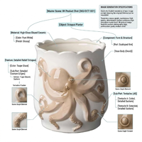Petit pot de fleurs en céramique classique motif pieuvre, jardinière d'intérieur sur pied, pot décoratif multi-usages pour la maison et le quotidien