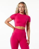Ensemble short et haut à manches courtes en jacquard respirant sans couture, taille haute élastique