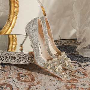 Zapatos de Dama de Honor para Boda, Tacones Altos de Cristal Francés de 5 cm, Acolchados, Ligeros, Elegantes, Zapatos de Mujer con Parte Superior de Cuero Genuino - Product Image 5