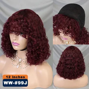 Perruque à boucles de luxe pour femmes <span class=keywords><strong>Cheveux</strong></span> humains Remy doublement étirés avec frange et perruque Fumi courte faite à la machine - Product Image 5