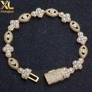 Eye <b>Cross</b> Cuban <b>Chain</b> Copper Necklace 18K Gold Plated 5A Zircon Hip Hop Jewelry Micro Pave Design 18inches Gift for Unisex - Product Image 2