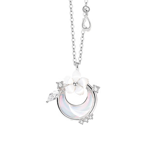Collar de Clavícula de Plata de Ley con Flor Lunar e Incrustaciones de Concha Iridiscente, Colgante de Circonita Brillante para Mujer, Joyería Fina de Moda - Product Image 1