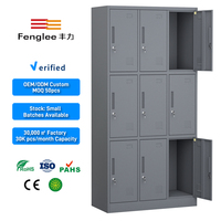 Casier vestiaire métallique gris foncé à 9 portes avec serrure à clé, armoire de présentation pour salle de sport