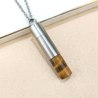Collier simple en acier inoxydable pour unisexe, diffuseur d'huile essentielle de quartz en oeil de tigre, bouteille de parfum en cristal de pierre naturelle