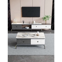 Meuble TV au design blanc élégant et table basse Table centrale en marbre brillant Table basse ronde pour usage domestique